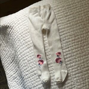 Janie and Jack White Tights with Pink Floral Design 0-6 months